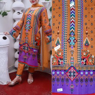 Fancy Malai Printed Unstitched 3 Piece Suit Best for Girls  & women - Art# SS - FMPL - M016 - UF