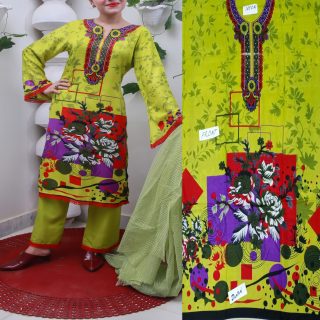 Fancy Malai Printed Unstitched 3 Piece Suit Best for Girls  & women - Art# SS - FMPL - M013 - BD