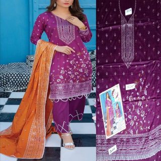 Fancy Banarsi Printed Unstitched 3 Piece Suit Best for Girls  & women - Art# SS - FBP - B016 - BD