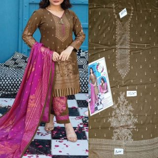 Fancy Banarsi Printed Unstitched 3 Piece Suit Best for Girls  & women - Art# SS - FBP - B06 - UF