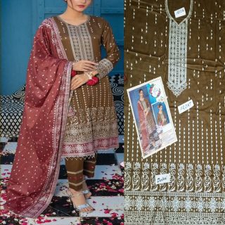 Fancy Banarsi Printed Unstitched 3 Piece Suit Best for Girls  & women - Art# SS - FBP - B09 - UF