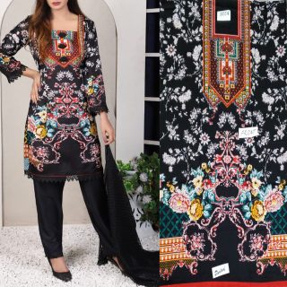 Fancy Malai Printed Unstitched 3 Piece Suit Best for Girls  & women - Art# SS - FMPL - M08 - UF