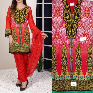Fancy Malai Printed Unstitched 3 Piece Suit Best for Girls  & women - Art# SS - FMPL - M06 - UF