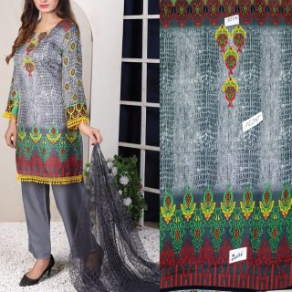 Fancy Malai Printed Unstitched 3 Piece Suit Best for Girls  & women - Art# SS - FMPL - M04 - UF