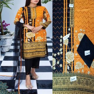 Fancy Malai Printed Unstitched 3 Piece Suit Best for Girls  & women - Art# SS - FMPL - SC - M05 - UF