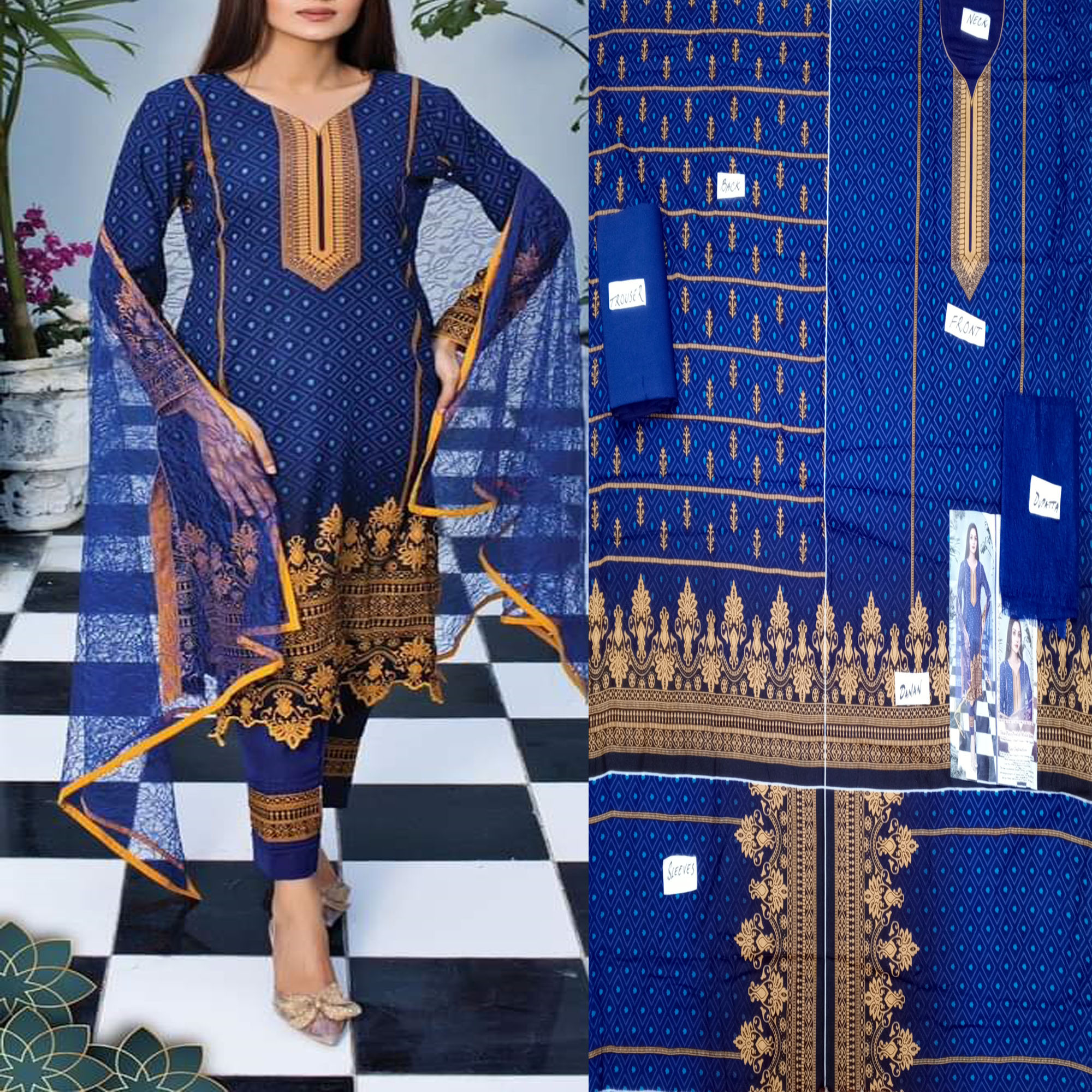 Fancy Malai Printed Unstitched 3 Piece Suit Best for Girls & women - Art# SS - FMPL - SC - M08 - UF - Image 2