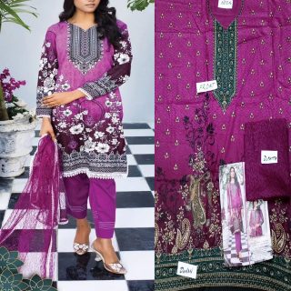 Fancy Malai Printed Unstitched 3 Piece Suit Best for Girls  & women - Art# SS - FMPL - SC - M09 - UF