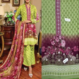 Fancy Printed Lawn Unstitched 3 Piece Suit Best for Girls  & women - Art# SS - FPL - LC - SL9000-02 - UF
