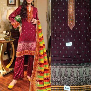 Fancy Printed Lawn Unstitched 3 Piece Suit Best for Girls  & women - Art# SS - FPL - LC - SL9000-13 - UF