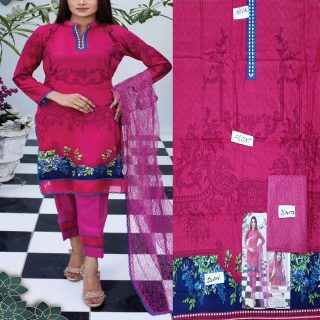Fancy Malai Printed Unstitched 3 Piece Suit Best for Girls  & women - Art# SS - FMPL - SC - M15 - UF