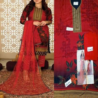 Fancy Malai Printed Unstitched 3 Piece Suit Best for Girls & women - Art# SS - FMPL - RM - M08 - UF