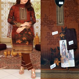 Fancy Malai Printed Unstitched 3 Piece Suit Best for Girls  & women - Art# SS - FMPL - RM - M10 - UF