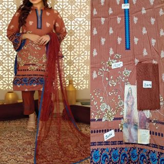 Fancy Malai Printed Unstitched 3 Piece Suit Best for Girls  & women - Art# SS - FMPL - RM - M07 - UF
