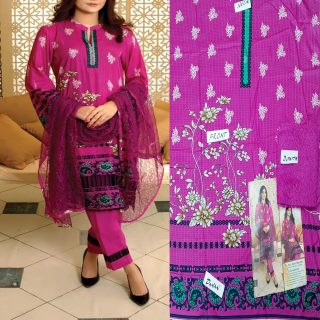 Fancy Malai Printed Unstitched 3 Piece Suit Best for Girls  & women - Art# SS - FMPL - RM - M14 - UF