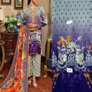 Fancy Printed Lawn Unstitched 3 Piece Suit Best for Girls  & women - Art# SS - FPL - LC - SL9000-03 - UF