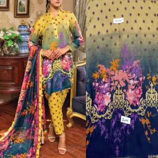 Fancy Printed Lawn Unstitched 3 Piece Suit Best for Girls  & women - Art# SS - FPL - LC - SL9000-04 - UF