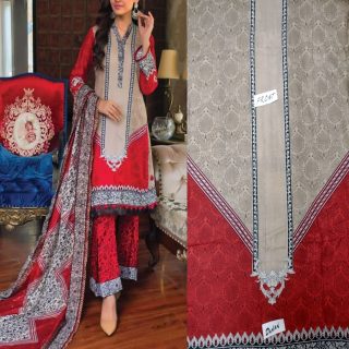 Fancy Printed Lawn Unstitched 3 Piece Suit Best for Girls  & women - Art# SS - FPL - LC - SL9000-10 - UF