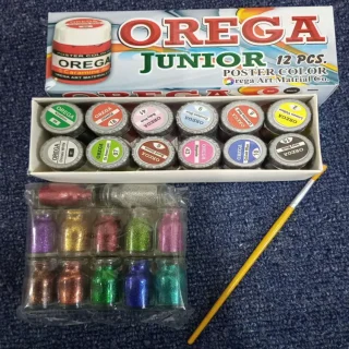 Poster Color 12 Pcs Set + Glitter 12 Pcs Set + 1 Paint Brush Art # SS-OR12+G12+PB1