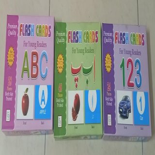Pack of 3 Flash Card Alphabets ABC, Numbers 123, Urdu ا ب پ with Pictures Art # SS-Any-3PktEach-Stat-004